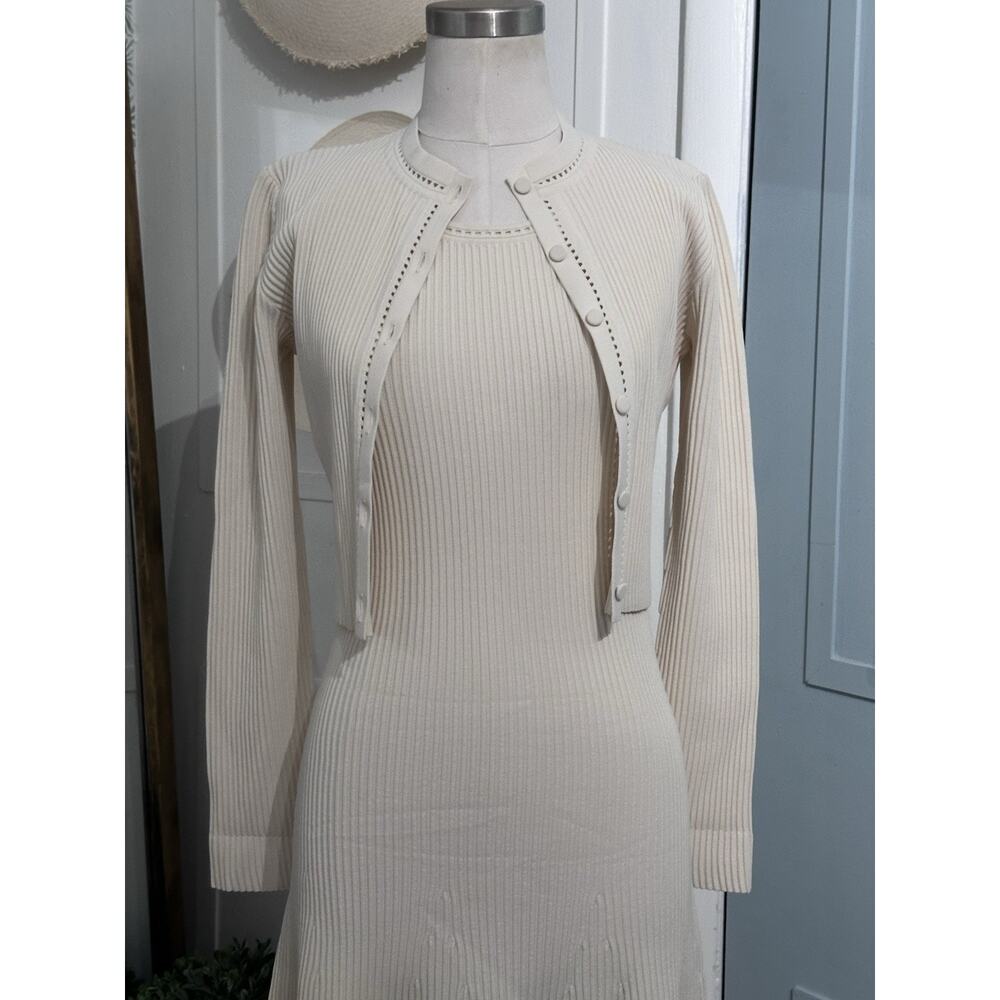 GUCCI A Line Ribbed Sweater Set Sleeveless Dress Size XS Beige - Picture 8 of 13